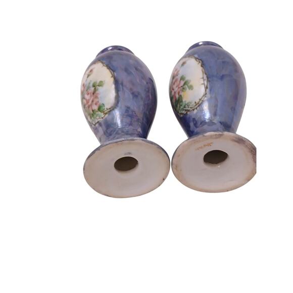 Antique Victorian Rose Salt & Pepper Shakers Blue Iridescent Noritake Japan VNTG - Picture 12 of 16